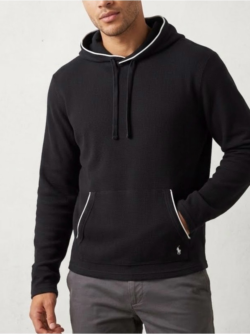 Polo Ralph Lauren Men's Waffle Knit Hoodie Sweatshirt Pony Size 2 XL Black